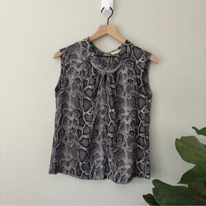 Rebecca Taylor 100% Silk Snakeskin Print Tank Top Keyhole Neck Sleeveless Light